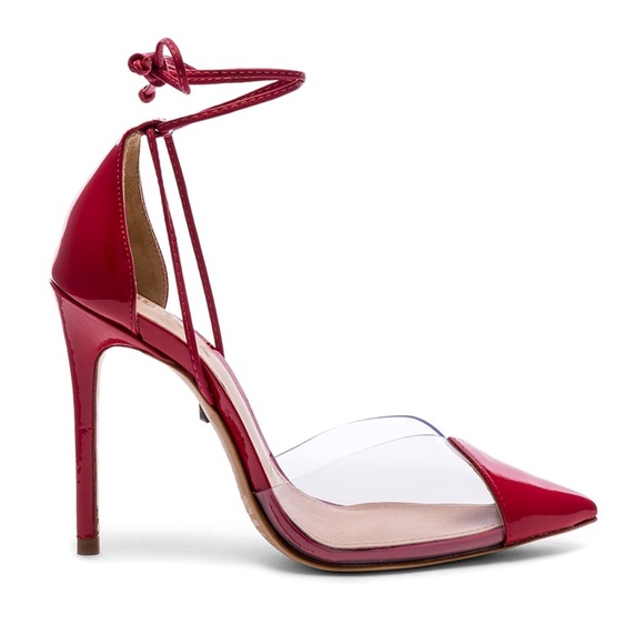 Schutz deep red patent leather and PVC ankle wrap heels - Picture 2 of 15